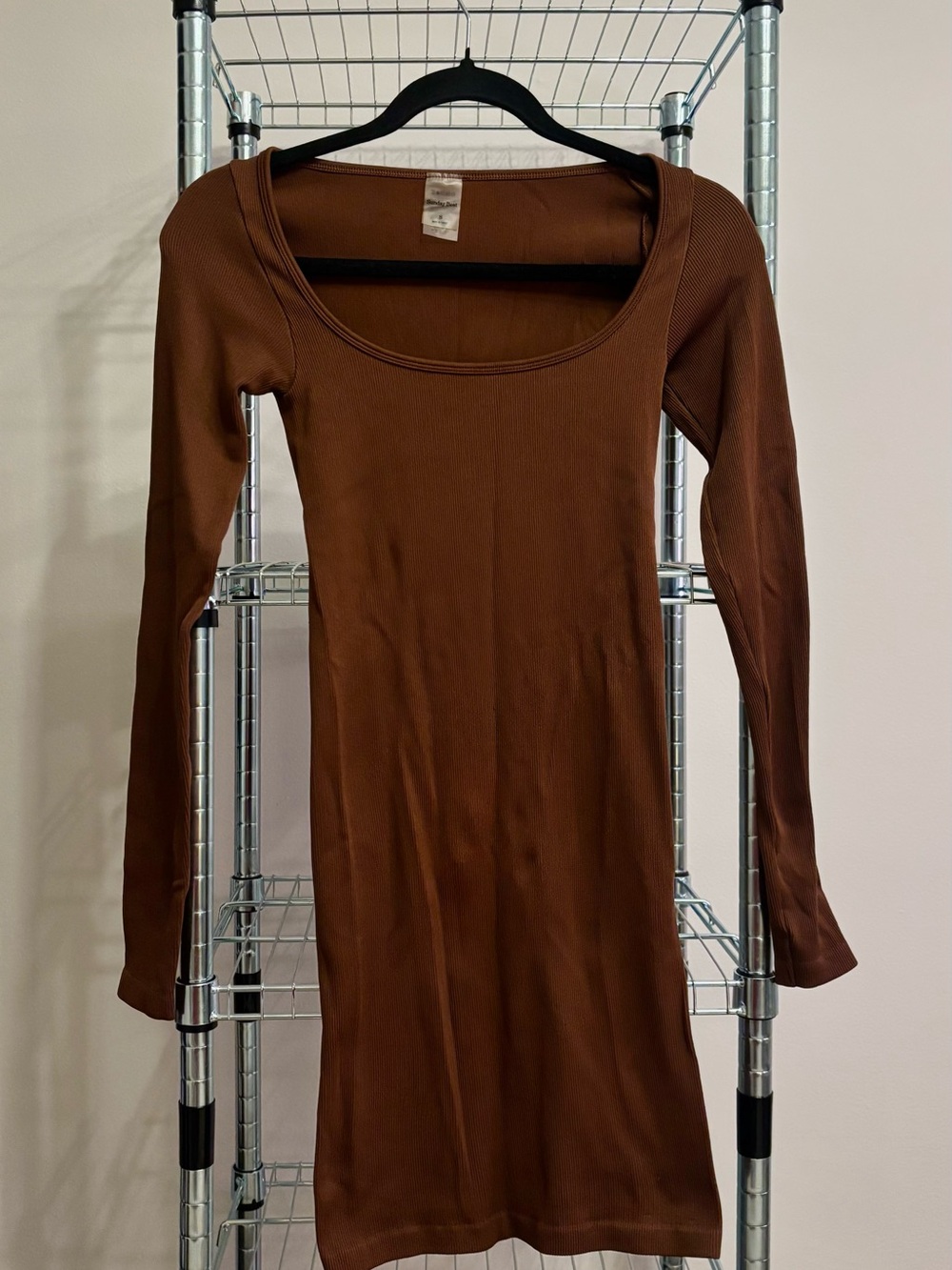 Long Sleeve Scoop Neck Dress in Brown